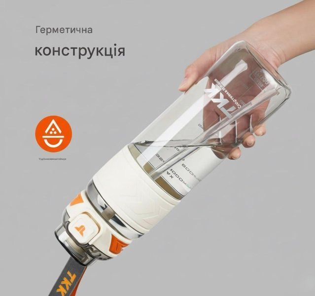 Спортивная бутылка TKK 1000 мл (1 л) - Белая Tritan BPA-free, ударопрочная эко-бутылка с антискользящим грипом 0-135 фото