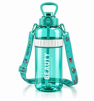 Beauty bottle 1500 ml for active recreation with straw and stylish strap Blue