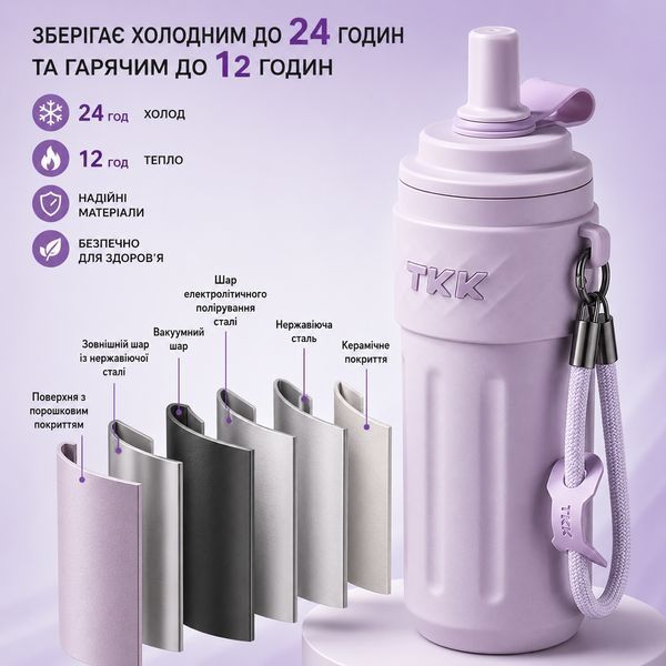 Термос TKK 500 мл - Фиолетовый, с силиконовой насадкой-соской, вакуумная изоляция для активного образа жизни 0-270 фото