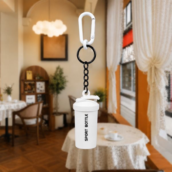 Яркий брелок Fitness 4-в-1 для ключей и сумки - гантеля 10KG, шейкер, диск и ремешок с карабином, белый 0-520 фото