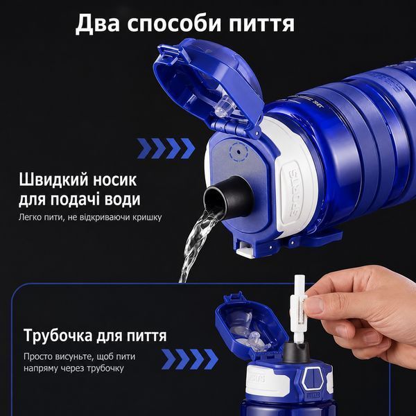 Спортивна пляшка KANGZYUAN 500 мл &mdash; Синя Tritan BPA-free, ударостійка еко-пляшка з трубочкою та ремінцем