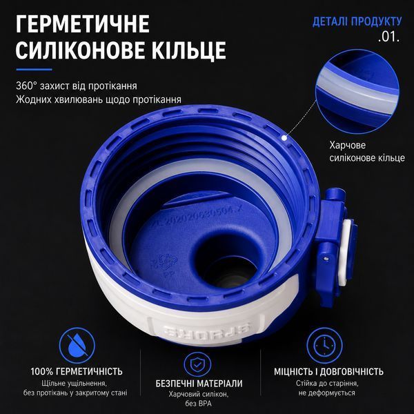 Спортивна пляшка KANGZYUAN 500 мл &mdash; Синя Tritan BPA-free, ударостійка еко-пляшка з трубочкою та ремінцем