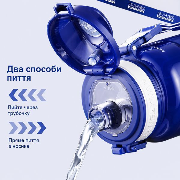 Спортивна пляшка KANGZYUAN 500 мл &mdash; Синя Tritan BPA-free, ударостійка еко-пляшка з трубочкою та ремінцем