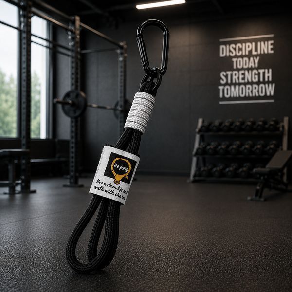 Яскравий брелок Fitness 4-в-1 для ключів та сумки - гантеля 10KG, шейкер, диск та ремінець з карабіном, чорний 0-521 фото