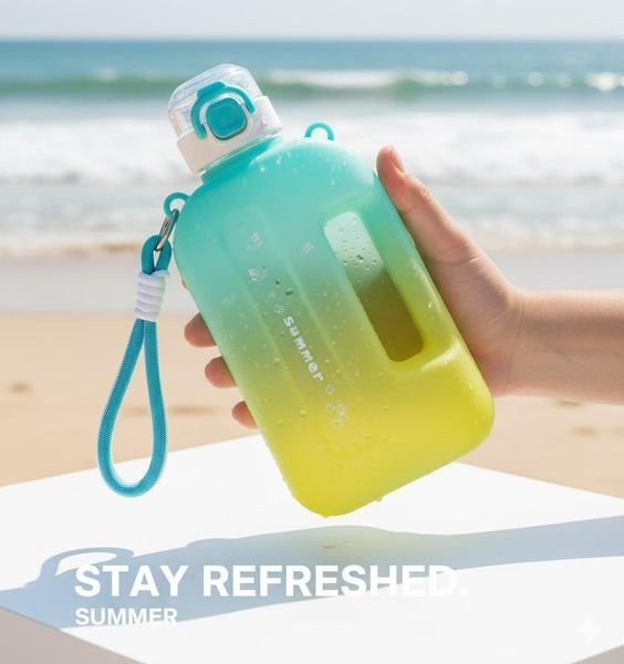 Спортивна пляшка SUMMER (750 мл) &mdash; Еко-пластик BPA-free, Жовто-блакитний градієнт 0-052 фото