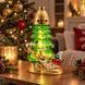New Year's candlestick-lantern "Santa's Fairytale Train", 28x16 cm (Green glass, LED backlight)