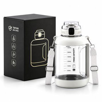 Lightweight Tritan bottle 2200 ml with comfortable handle and wide mouth, white