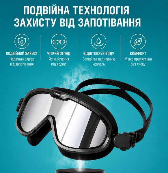 Набір для плавання JUNHAIINS 4 в 1: Професійні окуляри-маска із дзеркальними лінзами HD,подвійним захистом від запотівання 0-490 фото