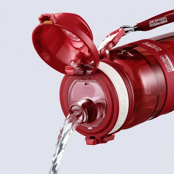 Спортивна пляшка KANGZYUAN 1000 мл (1 л) &mdash; Червона Tritan BPA-free, ударостійка еко-пляшка з трубочкою та ремінцем