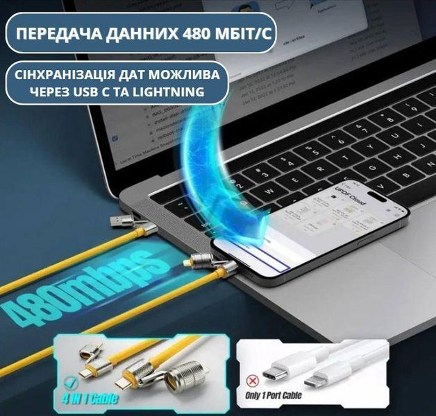 Компактний кабель 4 в 1 для швидкого заряджання та передачі даних із захистом від перегріву 1 м Сірий 0-330 фото