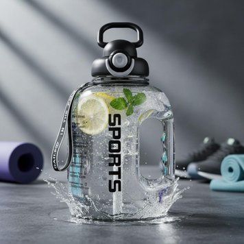 Lightweight SPORTS water bottle made of food-grade plastic 2500 ml black