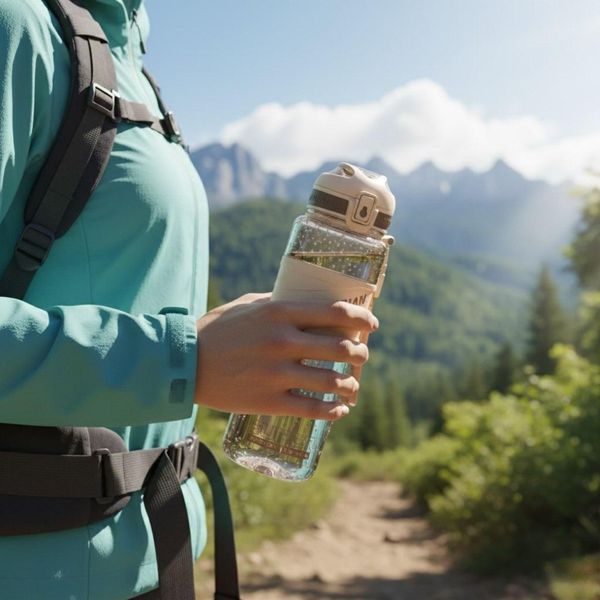Спортивна пляшка KANGZYUAN 1000 мл (1 л) &mdash; Коричнева Tritan BPA-free, ударостійка еко-пляшка з трубочкою та ремінцем