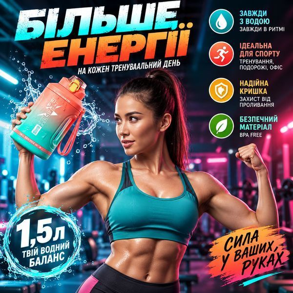 Еко-пляшка для води SPORTS BOTTLE (1500 мл) &mdash; Помаранчевий градієнт із вбудованою ручкою