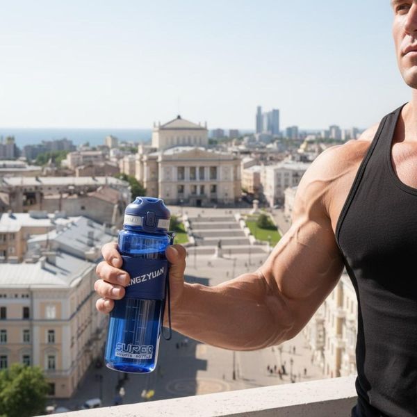 Спортивна пляшка KANGZYUAN 700 мл &mdash; Синя Tritan BPA-free, ударостійка еко-пляшка з трубочкою та ремінцем