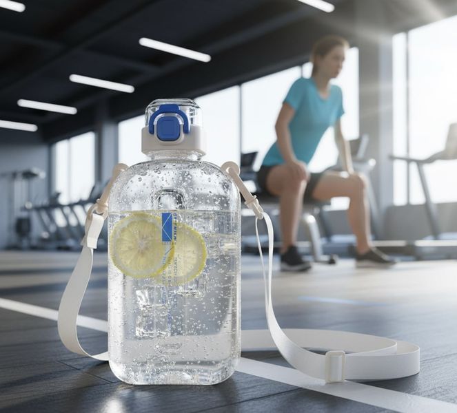 Спортивна пляшка для води SPORT (750 мл) &mdash; BPA-free пластик, бежево-синя 0-041 фото