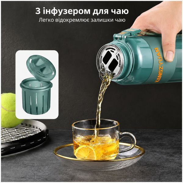Спортивна пляшка KANGZYUAN 1000 мл (1 л) &mdash; Зелена Tritan BPA-free, ударостійка еко-пляшка з трубочкою та ремінцем