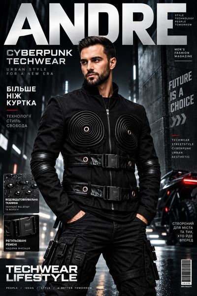 Чоловіча куртка ANDRE в стилі Cyberpunk / Techwear &mdash; Чорна, Розмір L (Водовідштовхувальна) 0-006/1 фото