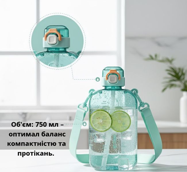 Спортивна пляшка для води SPORT (750 мл) &mdash; BPA-free пластик, берюзова 0-046 фото
