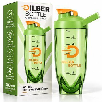 Зеленый тритановый шейкер Diller Bottle 700 мл с шариком для эффективного смешивания напитков 0-413 фото