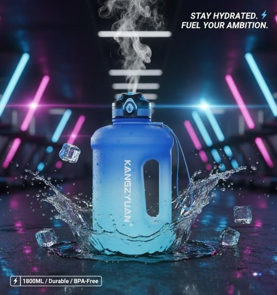 Еко-пляшка KANGZYUAN 2500 мл (2.5 л) &mdash; Блакитна Tritan BPA-free, ударостійка, спортивна з ручкою та ремінцем