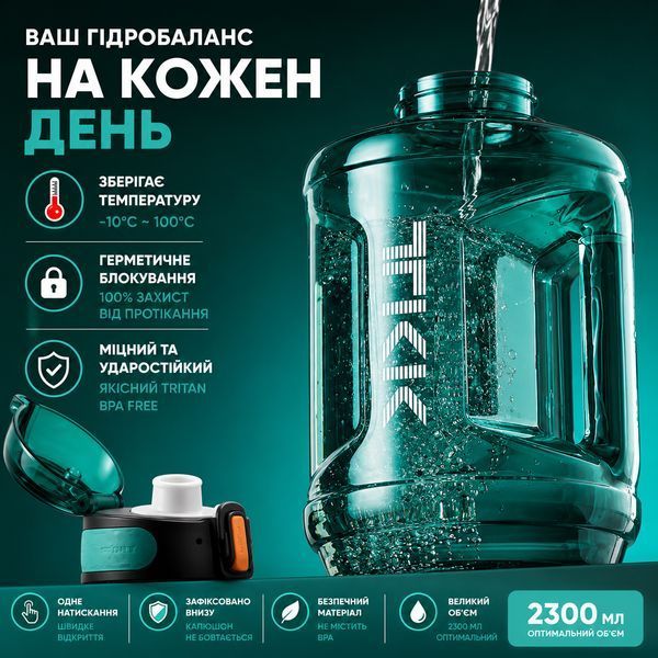 Спортивна пляшка TKK 2300 мл (2.3 л) &mdash; Бірюзовий Tritan BPA-free, ударостійка еко-пляшка з ручкою та клапаном 0-115 фото