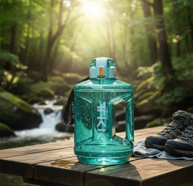 Спортивна пляшка TKK 2300 мл (2.3 л) &mdash; Бірюзовий Tritan BPA-free, ударостійка еко-пляшка з ручкою та клапаном 0-115 фото