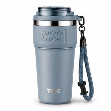 TerraFlow Coffee 630ml blue thermal mug with strap and dual drinking method