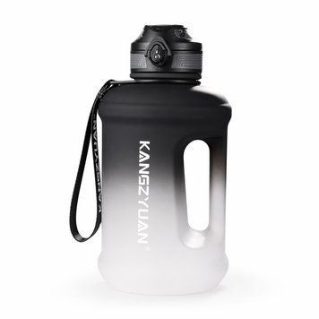 Еко-пляшка KANGZYUAN 1800 мл &mdash; Чорна Tritan BPA-free, ударостійка, спортивна з ручкою та ремінцем