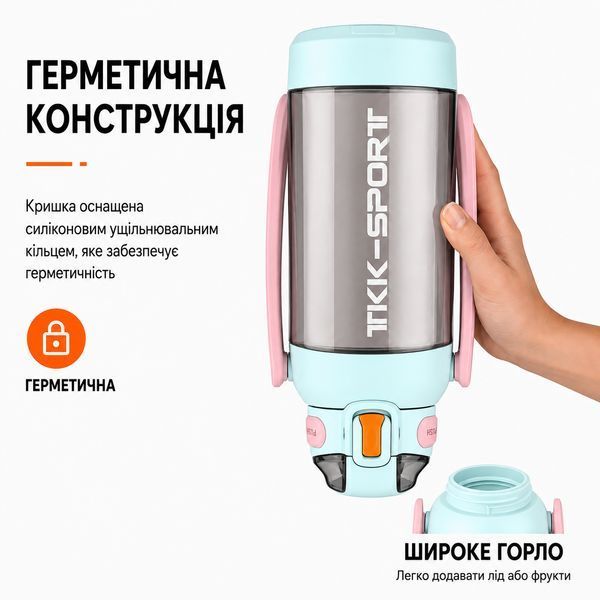 Бутылка TKK 1400 мл - Бирюзовая Tritan BPA-free, ударопрочная, спортивная с двойной системой переноски 0-215 фото