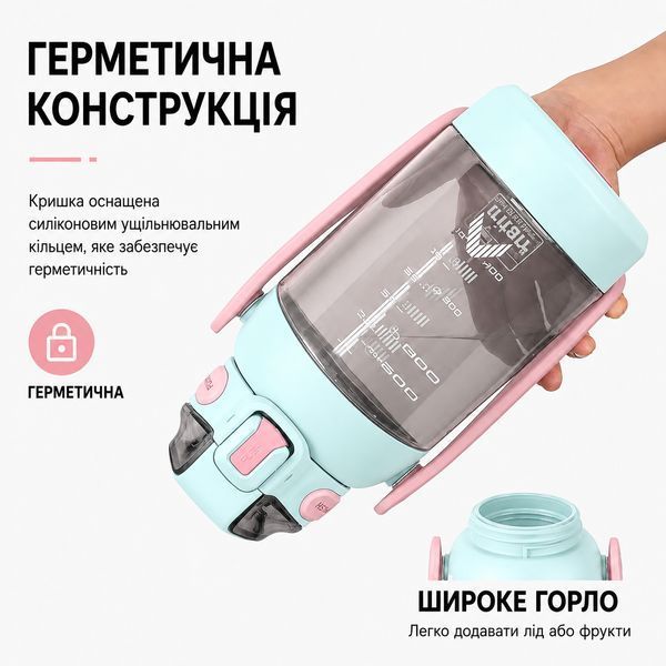 Бутылка TKK 1400 мл - Бирюзовая Tritan BPA-free, ударопрочная, спортивная с двойной системой переноски 0-215 фото