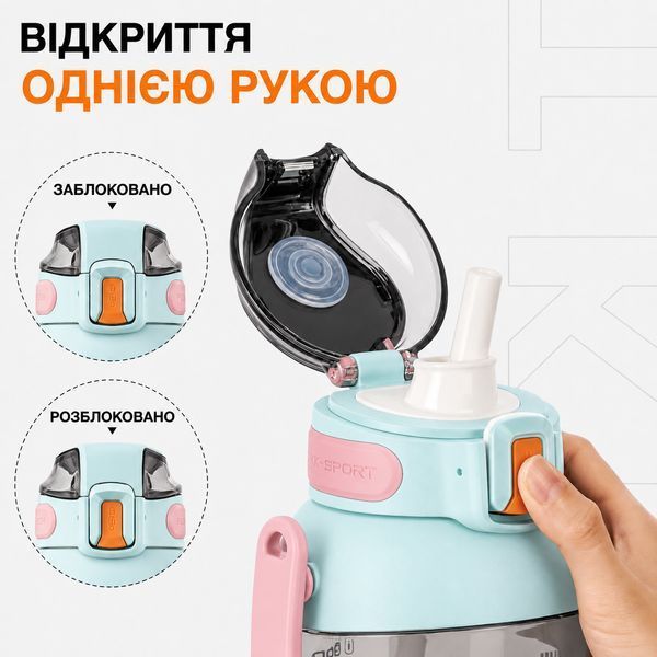 Бутылка TKK 1400 мл - Бирюзовая Tritan BPA-free, ударопрочная, спортивная с двойной системой переноски 0-215 фото