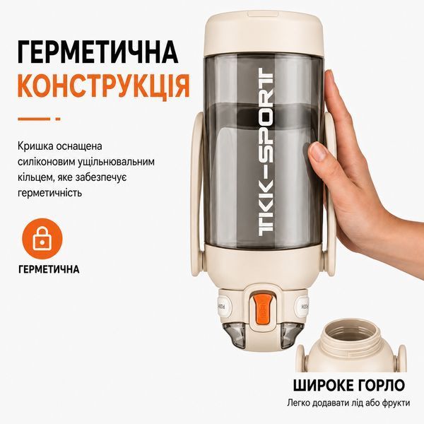 Пляшка TKK 1400 мл &mdash; Біла Tritan BPA-free, ударостійка, спортивна з подвійною системою перенесення