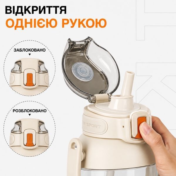 Пляшка TKK 1400 мл &mdash; Біла Tritan BPA-free, ударостійка, спортивна з подвійною системою перенесення