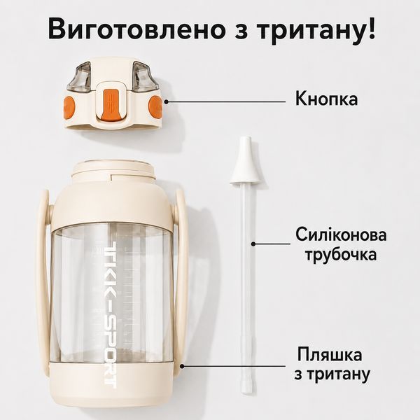 Пляшка TKK 1400 мл &mdash; Біла Tritan BPA-free, ударостійка, спортивна з подвійною системою перенесення