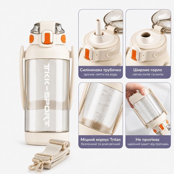 Пляшка TKK 1400 мл &mdash; Біла Tritan BPA-free, ударостійка, спортивна з подвійною системою перенесення