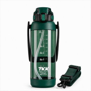 Пляшка TKK 1400 мл &mdash; Зелена Tritan BPA-free, ударостійка, спортивна з подвійною системою перенесення