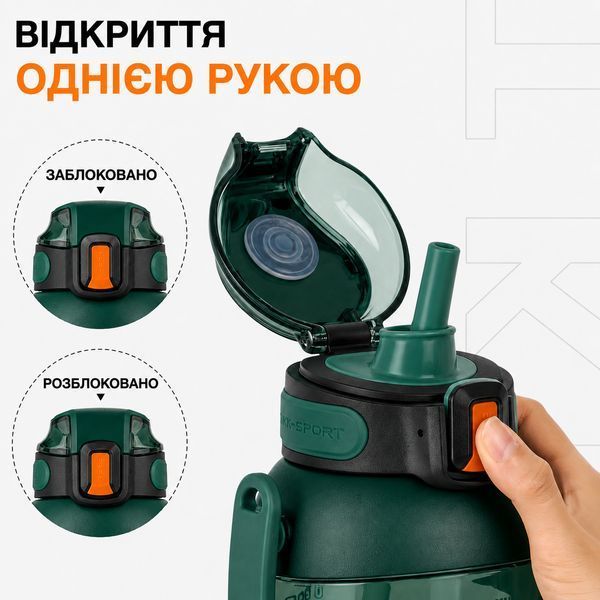 Пляшка TKK 1400 мл &mdash; Зелена Tritan BPA-free, ударостійка, спортивна з подвійною системою перенесення