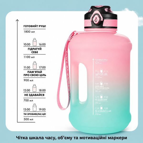 Еко-пляшка KANGZYUAN 2500 мл (2.5 л) &mdash; Рожева Tritan BPA-free, ударостійка, спортивна з ручкою та ремінцем 0-166 фото