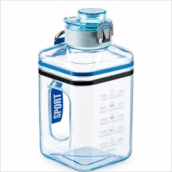 Пляшка для води 2200 мл &mdash; Блакитна BPA-free, з маркерами часу та посиленою ручкою