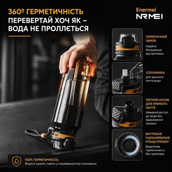 Пляшка для води 1500 мл (1.5 л) &mdash; Помаранчева, з Трітану (BPA-free) із ситечком для активного відпочинку