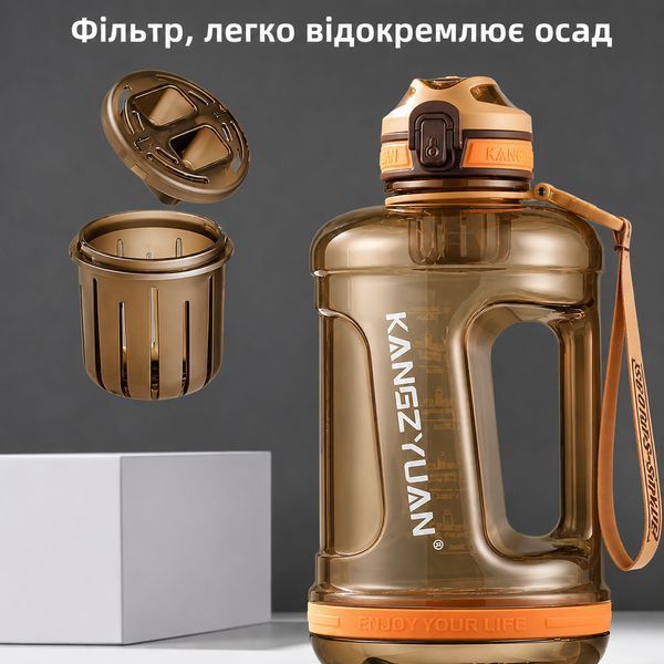 Еко-пляшка KANGZYUAN 1500 мл (1.5 л) &mdash; Помаранчева Tritan BPA-free, ударостійка, спортивна з ручкою та ремінцем