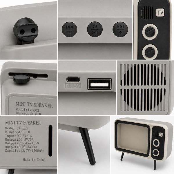 Bluetooth-динамік &laquo;Retro TV&raquo; &mdash; Підставка для телефону з колонкою, Beige (Б/В) 0-007/1 фото