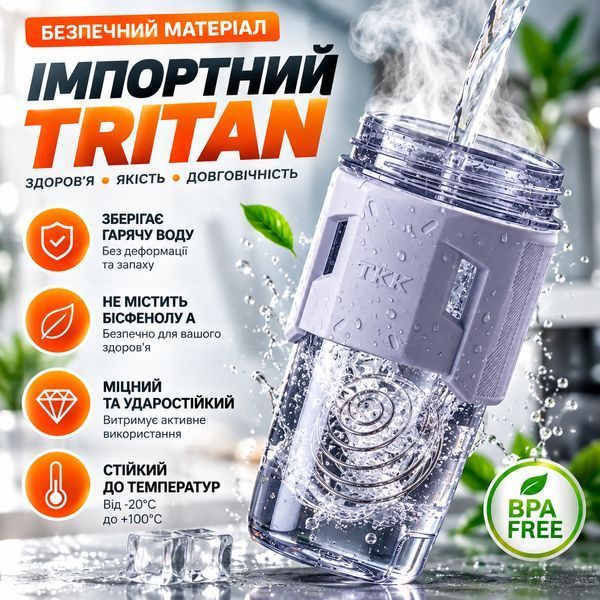 Спортивний шейкер TKK (700 мл) &mdash; Світло-сірий Tritan BPA-free, ударостійкий, з вінчиком для змішування 0-124 фото