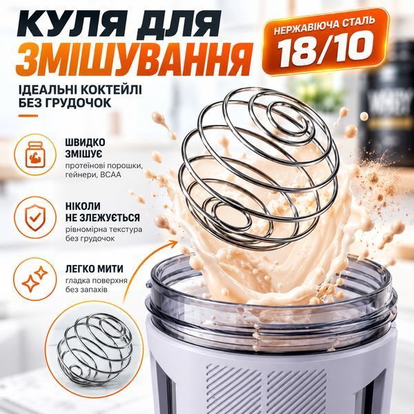 Спортивний шейкер TKK (700 мл) &mdash; Світло-сірий Tritan BPA-free, ударостійкий, з вінчиком для змішування 0-124 фото