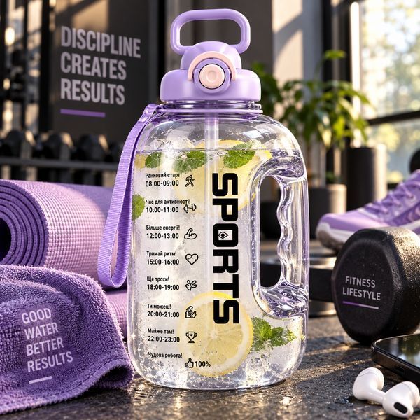 Велика спортивна пляшка для води SPORTS (1600 мл) &mdash; Фіолетовий градієнт, матовий корпус із ручкою