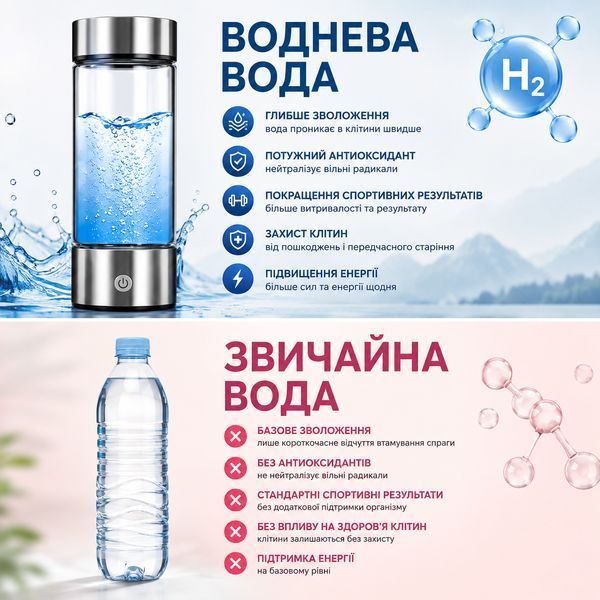 Портативний іонізатор води 420 мл із функцією активного збагачення срібний