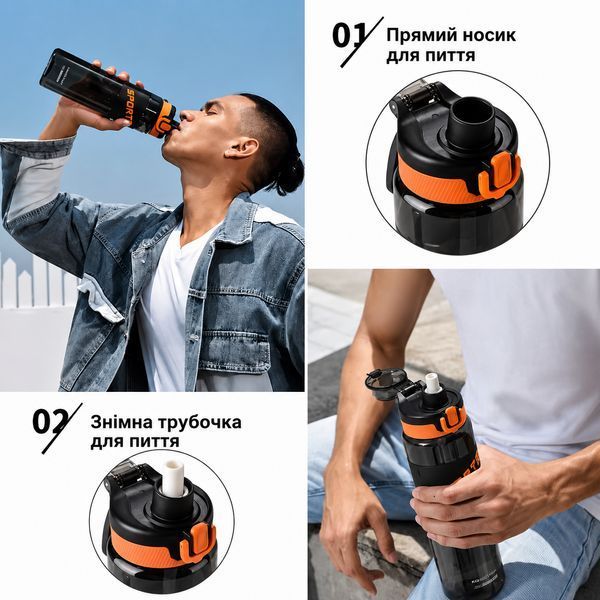 Еко-пляшка KANGZYUAN 500 мл &mdash; Чорна Tritan BPA-free, ударостійка, спортивна з ергономічною кришкою 0-179 фото