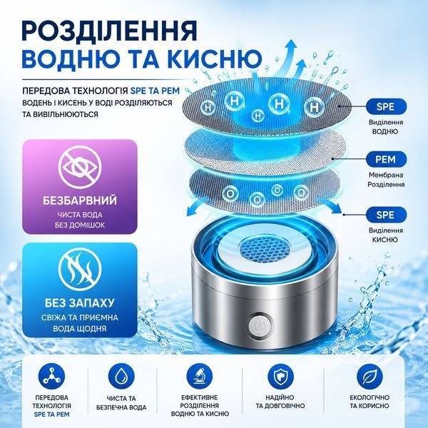 Портативний іонізатор води 420 мл із функцією активного збагачення срібний