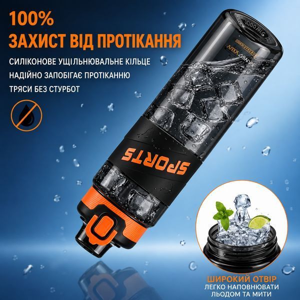 Еко-пляшка KANGZYUAN 500 мл &mdash; Чорна Tritan BPA-free, ударостійка, спортивна з ергономічною кришкою 0-179 фото