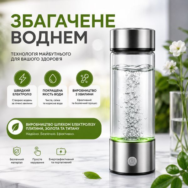 Портативний іонізатор води 420 мл із функцією активного збагачення срібний
